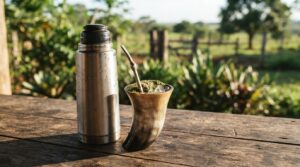 Roda de tereré com cuia, bomba e erva-mate em Mato Grosso do Sul.